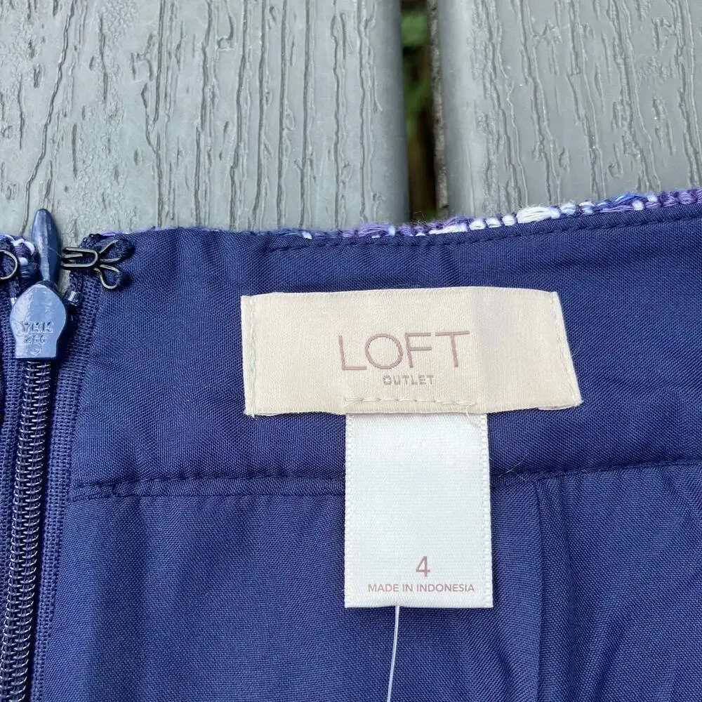 LOFT woven purple blue side button short straight skirt, preppy dark academia